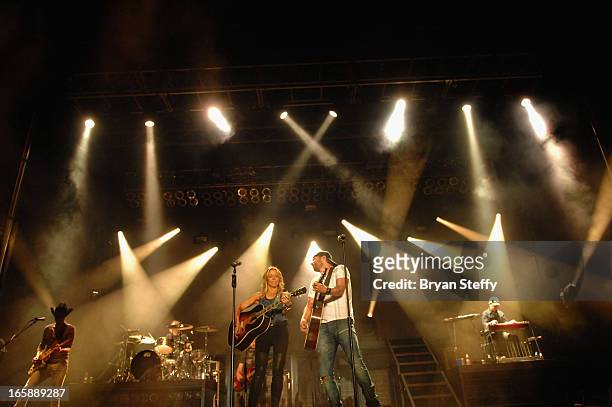 Musicians Sheryl Crow and Dierks Bentley perform during the 48th Annual Academy Of Country Music Awards Party for a Cause Festival at the Orleans...