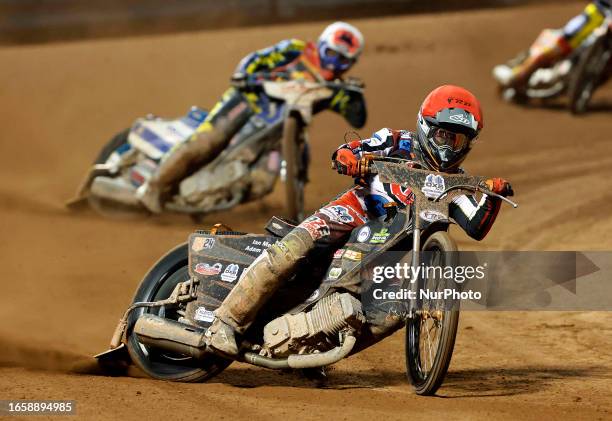 Jack Smith of Belle Vue 'Cool Running' Colts during the National Development League match between Belle Vue Aces and Leicester Lions at the National...