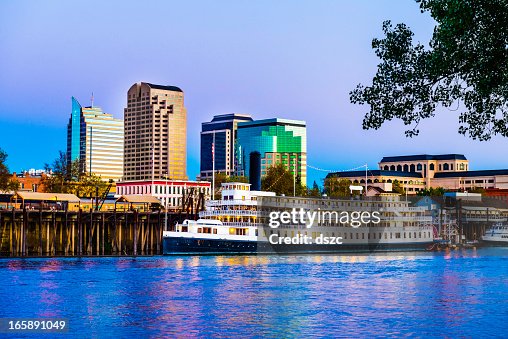 Sacramento skyline and riverfront at dusk Sacramento skyline and riverfront at dusk