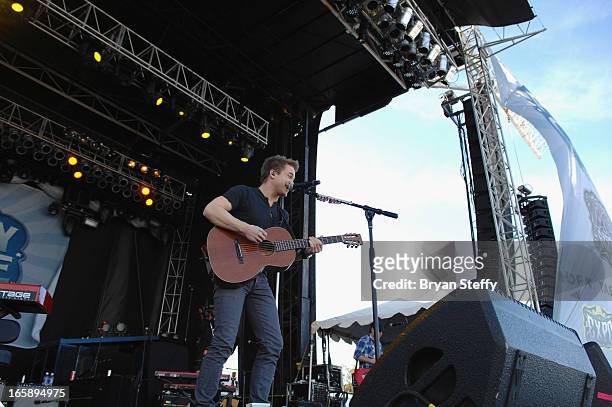 Musician Hunter Hayes performs during the 48th Annual Academy Of Country Music Awards Party for a Cause Festival at the Orleans Arena on April 6,...