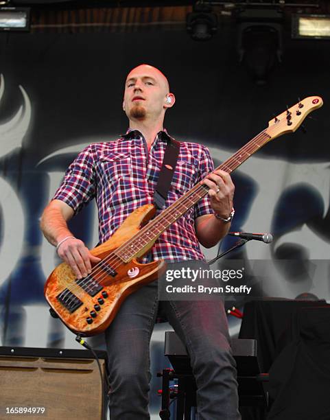 Bassist Jon Jones of the Eli young Band performs during the 48th Annual Academy Of Country Music Awards Party for a Cause Festival at the Orleans...