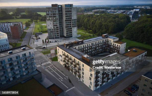 dorm building in odense cortex park - college campus aerial stock pictures, royalty-free photos & images