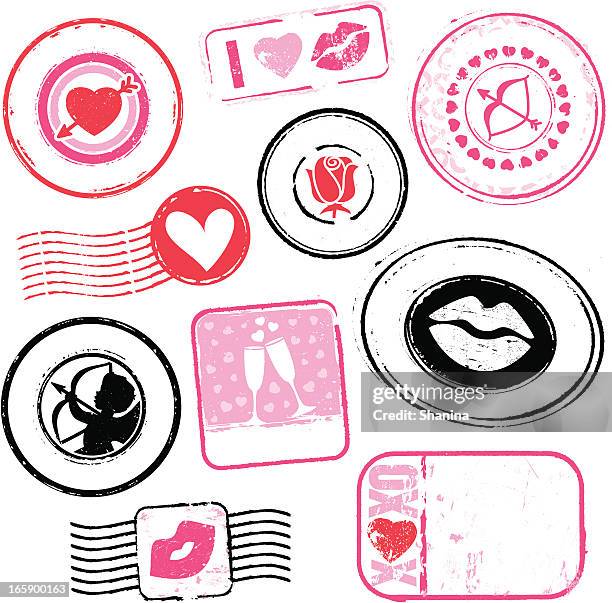 stockillustraties, clipart, cartoons en iconen met valentine rubber stamps - amor