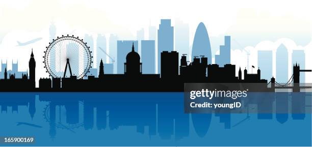 london skyline silhouette - canary wharf stock illustrations