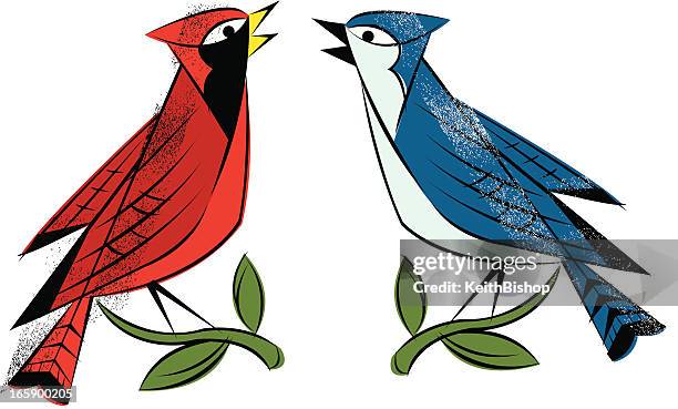 birds - cardinal, blue jay - blue jay stock illustrations