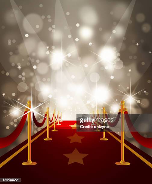 red carpet with paparazzi flashes - red carpet event stock illustrations