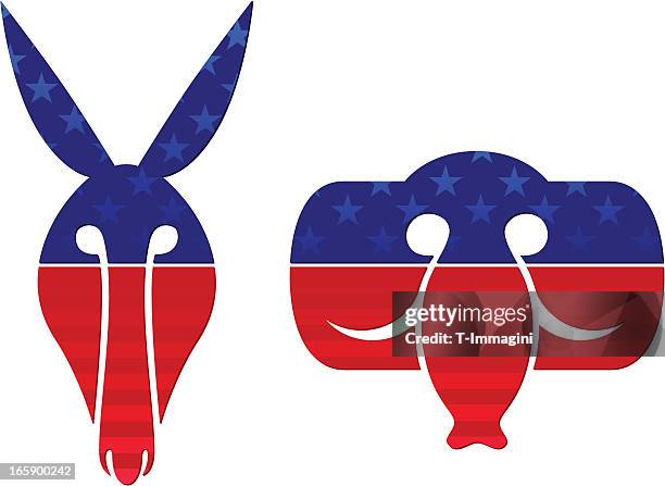 american donkey and elephant - donkey head stock illustrations