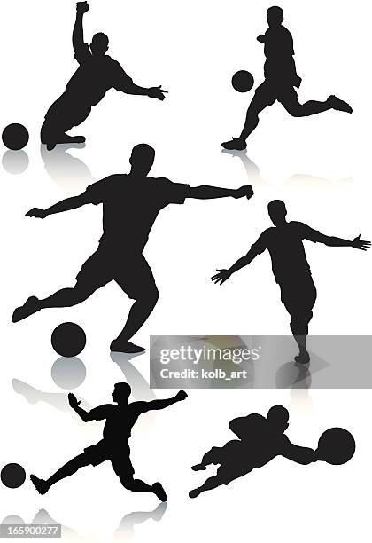 silhouettes of male soccer players - grapple icon stock illustrations