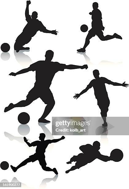 silhouettes of male soccer players - football player vector stock illustrations