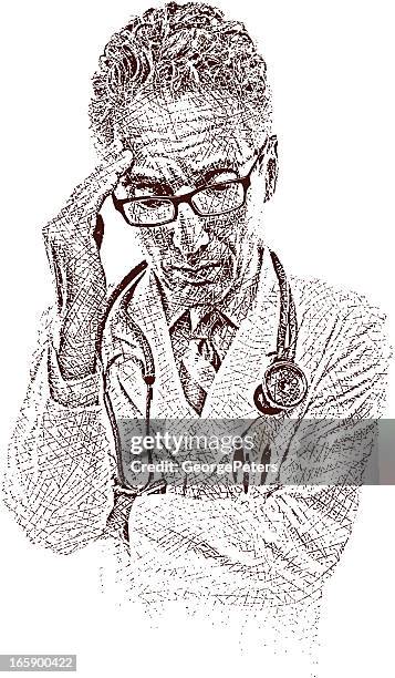 doctor concentrating - person-with-headache-and-clip-art stock illustrations
