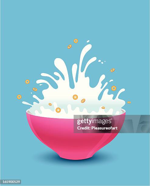 ilustrações de stock, clip art, desenhos animados e ícones de salpicos de pequeno-almoço cornflakes e do leite - milk