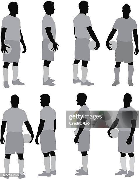 multiple images of man with a ball - soccer player stock illustrations