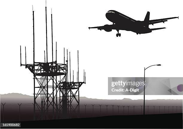 jumbo jet vector silhouette - airport runway stock illustrations