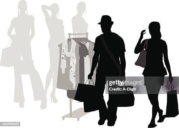 trendy vector silhouette - clothes rack stock illustrations