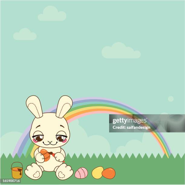 let`s dye easter eggs! - multiple rabbits stock illustrations