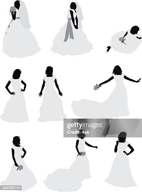 bride in different poses - bride dancing alone stock illustrations