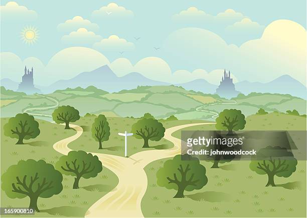 fork in the road two. - road intersection stock illustrations