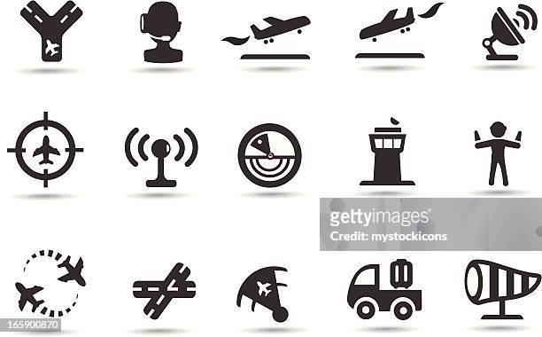 air traffic control icons - airport runway stock illustrations
