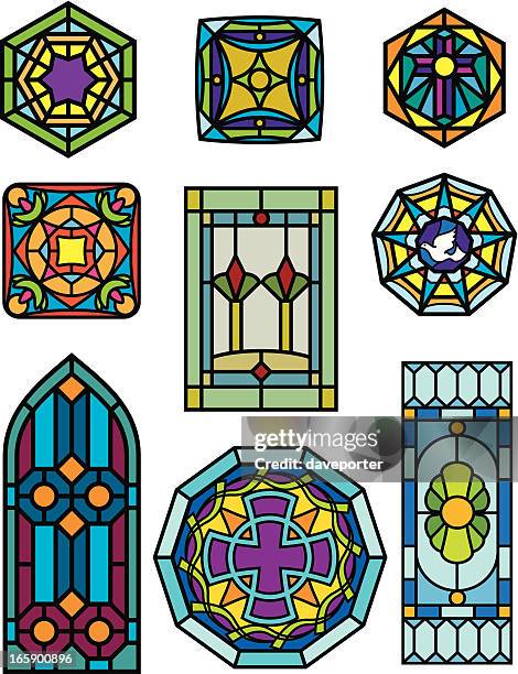 stain glass windows - religion icon stock illustrations