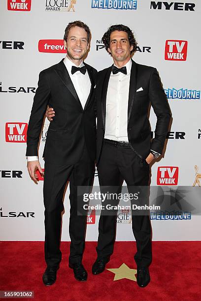 Hamish Blake and Andy Lee arrive at the 2013 Logie Awards at the Crown on April 7, 2013 in Melbourne, Australia.