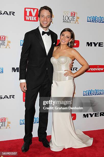 Hamish Blake and Zoe Foster arrive at the 2013 Logie Awards at the Crown on April 7, 2013 in Melbourne, Australia.