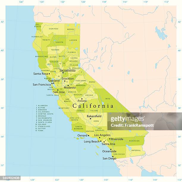 bildbanksillustrationer, clip art samt tecknat material och ikoner med california vector map - santa ana kalifornien