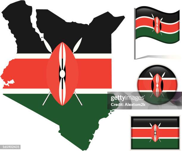 kenya map & flag - kenya flag stock illustrations