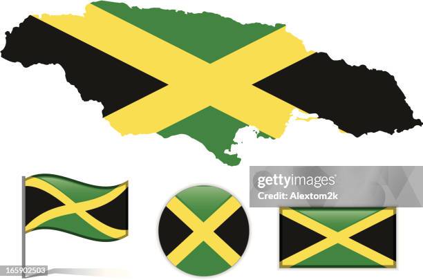 jamaica map & flag - jamaica flag stock illustrations