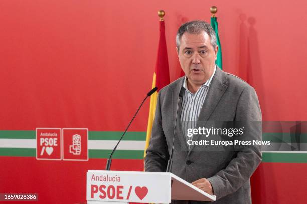 The secretary general of the PSOE-A, Juan Espadas, speaks before the Interparliamentary PSOE-A. On September 04, 2023 in Seville .The secretary...