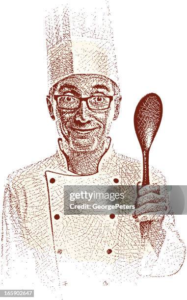happy chef - middle aged man cooking stock illustrations