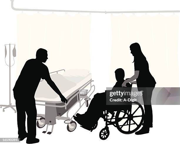 medical ward vector silhouette - hospital curtain stock illustrations