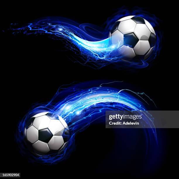 soccer ball on lightning way trail - energy distribution stock illustrations