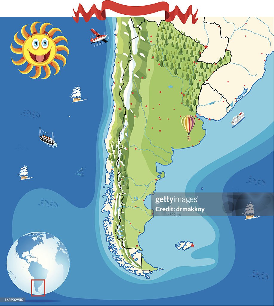 Cartoon map of Argentina