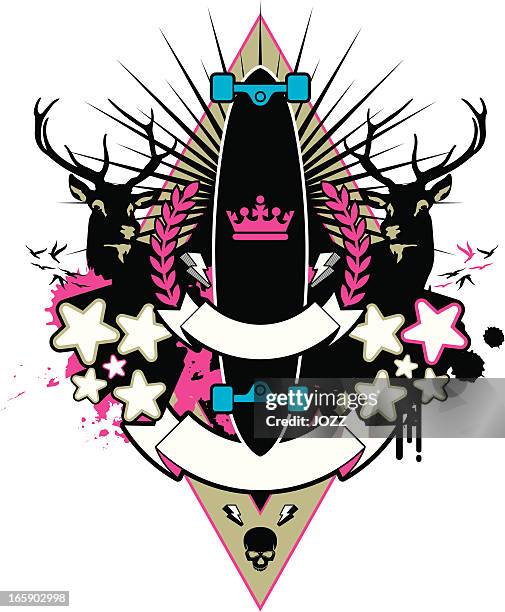 skate emblem - deer skull stock illustrations