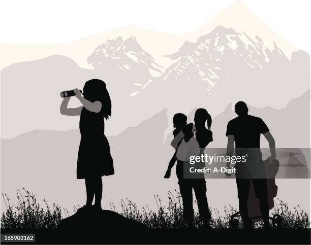 family vacation vector silhouette - kid binoculars stock illustrations