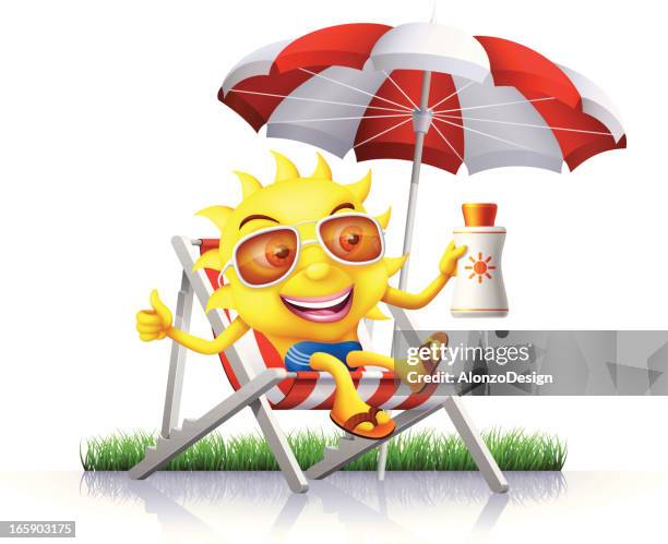 sun with suntan lotion - sunscreen face stock illustrations
