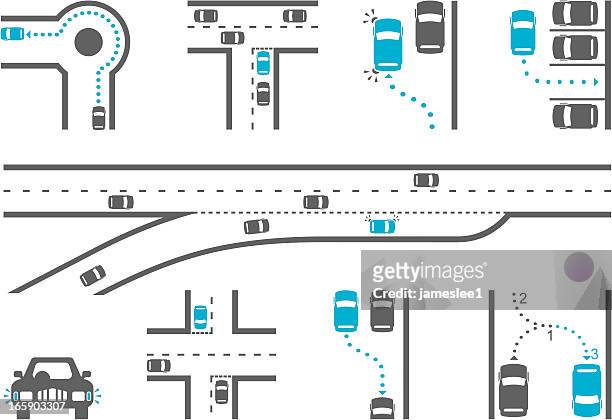 driving school zeichnung symbole - road intersection stock-grafiken, -clipart, -cartoons und -symbole