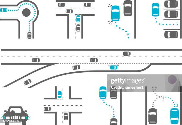 driving school diagram icons - road junction stock illustrations