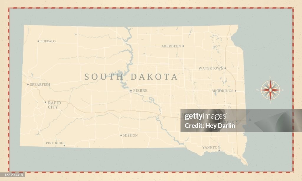 Vintage-Style South Dakota Map