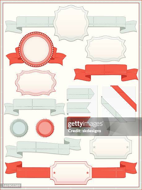 seals, plaques, banners, ribbons set in pastel turquoise, sienna, cream - award plaque stock illustrations