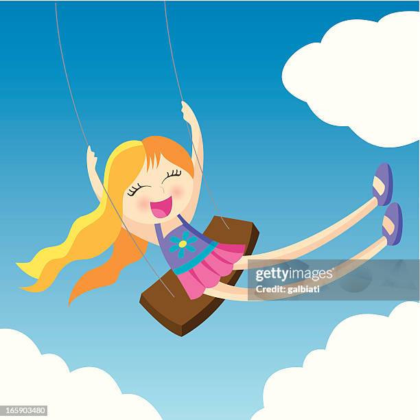 stockillustraties, clipart, cartoons en iconen met girl swinging - touwschommel