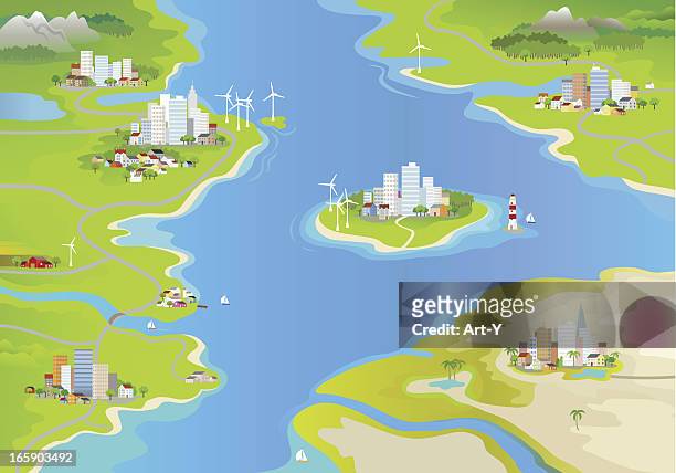 landschaft - windkraftanlage stock-grafiken, -clipart, -cartoons und -symbole