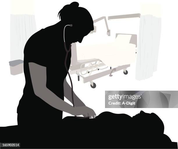 patient vector silhouette - stethoscope silhouette stock illustrations