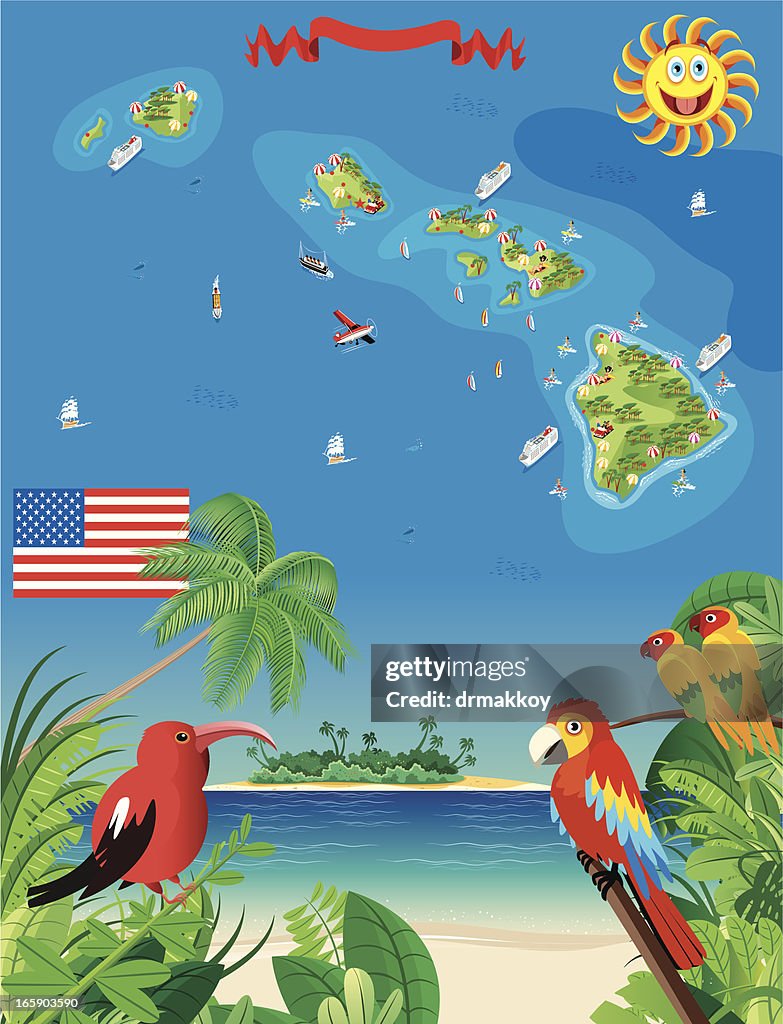 Cartoon map of Hawaii