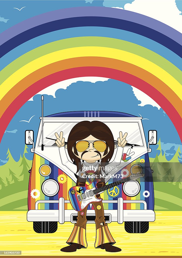 Hippie Boy & Camper Van Scene