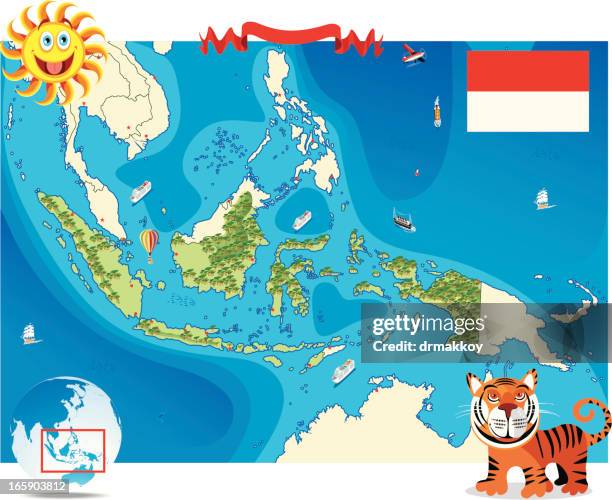 cartoon karte von indonesien - sumatra indonesia stock-grafiken, -clipart, -cartoons und -symbole