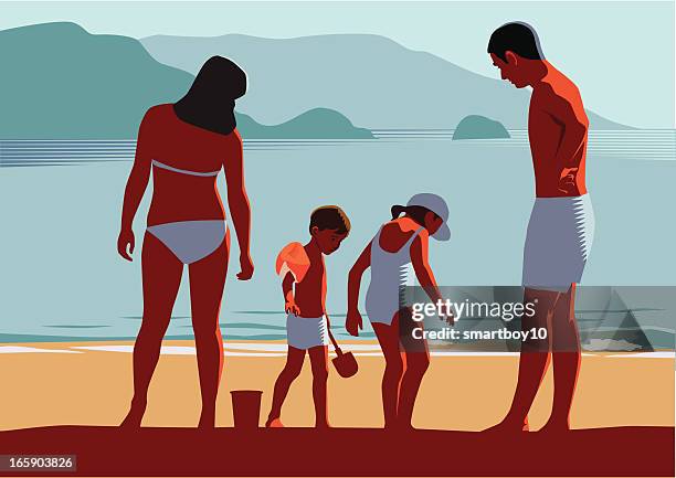 bildbanksillustrationer, clip art samt tecknat material och ikoner med family beach holiday - family fun