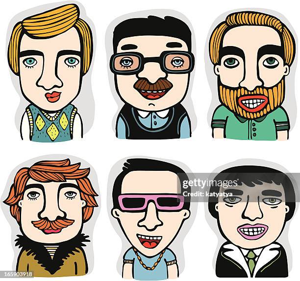 characters set - funny facial hair stock illustrations