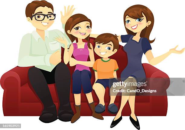 glückliche familie - familie sofa stock-grafiken, -clipart, -cartoons und -symbole