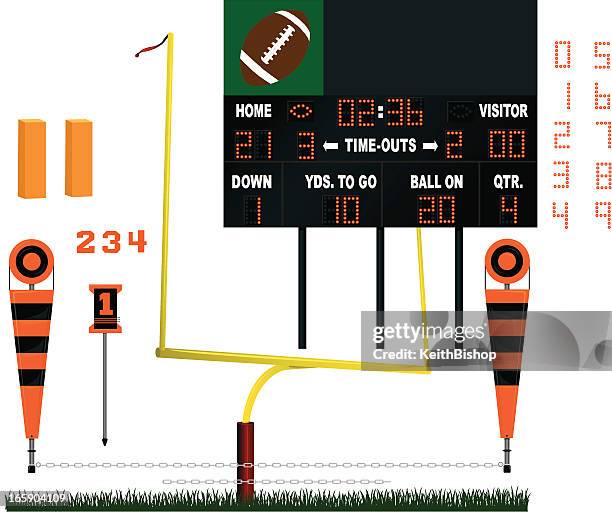 football stadium equipment - scoreboard, goal post - first down american football stock illustrations